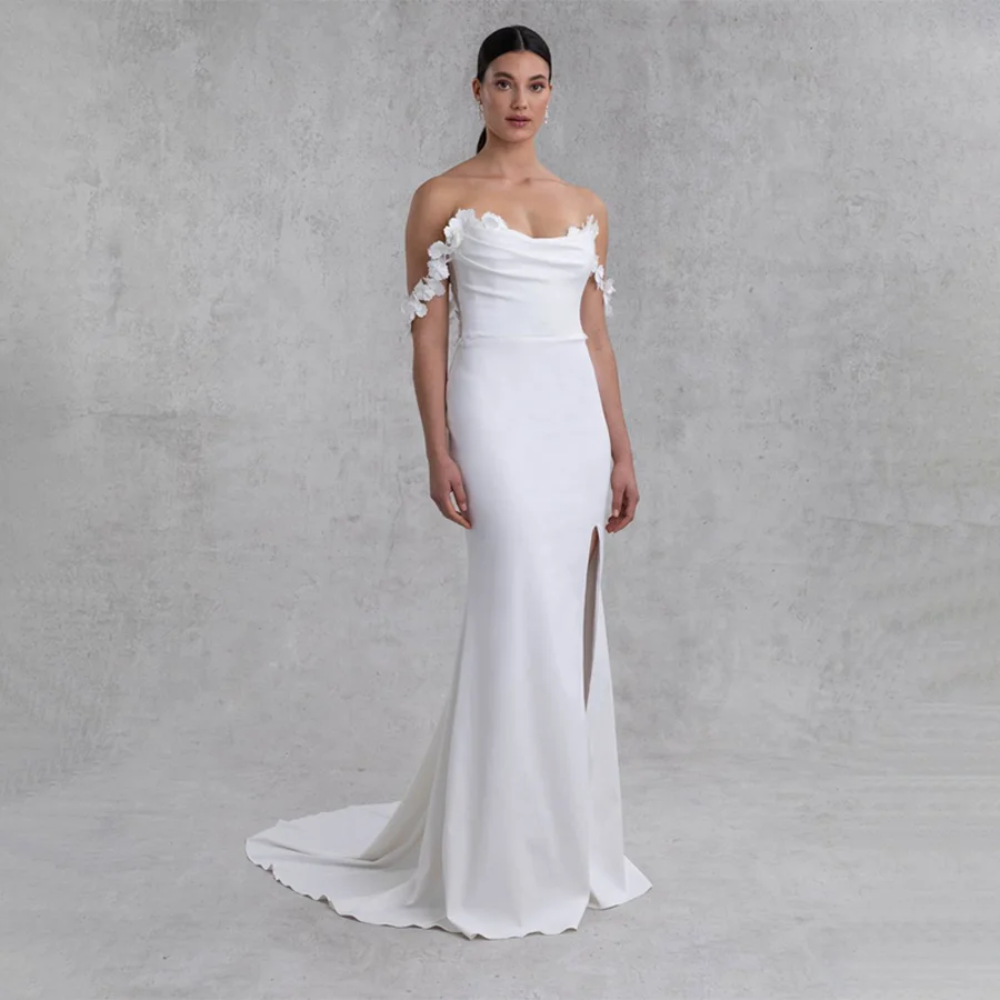 

Strapless Sleeveless Sheath Wedding Dresses Removable Flowers Veil With Cap Backless Lace See Through Zipper Evening Gowns