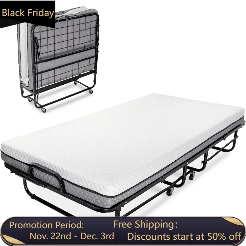 Deluxe Diplomat Folding Bed - Twin Size - Equipped with Luxury Memory Sponge Mattress and Ultra Durable Frame