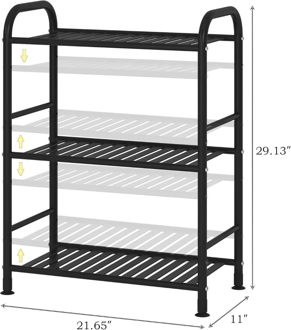 وحدة أرفف معدنية قابلة للتعديل مكونة من 3 طبقات، رف تخزين عالي التحمل لغرفة المعيشة في المطبخ والحمام (أسود) #3