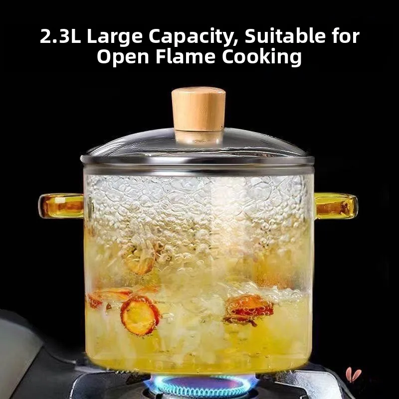 High Borosilicate Glass Pot Heat Resistant Stove Top Soup Making Multi Piece Set for Gas Stove Induction Cooker