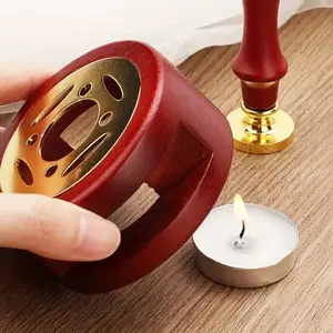 فرن ختم ورنيش مع ملعقة ، ورقة خشبية معدنية دائرية مجوفة للختم ، أداة ذوبان الشمع ، 1 مجموعة أعلى 8 موقد حطب موقد مخفض للمبيعات - رقم 1