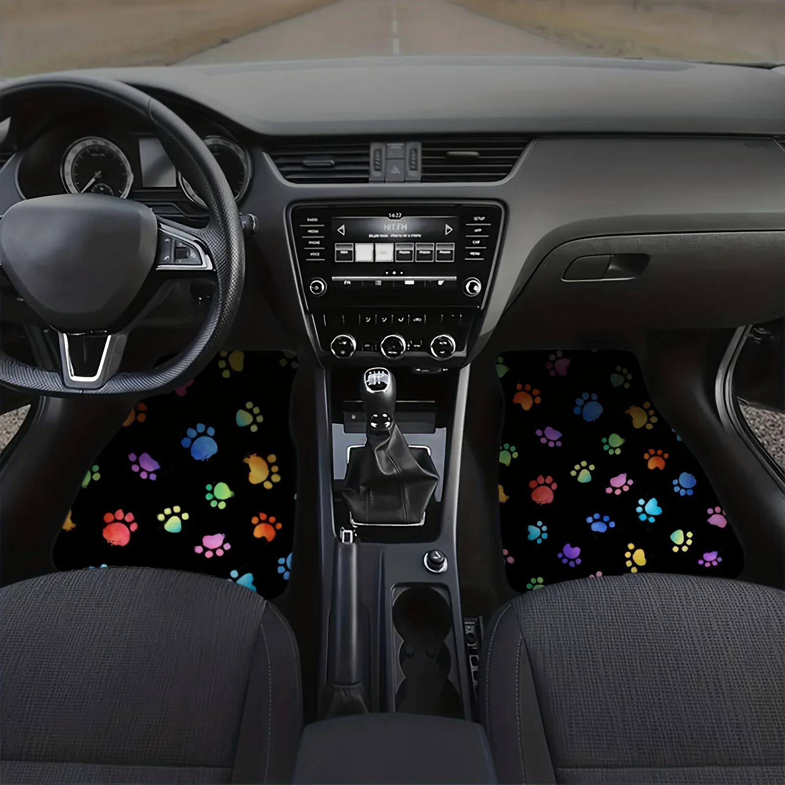 4Pcs Cute Dog paw pattern Car Floor Mat Non-Slip Car Carpet Easy Clean and Wear-Resistant Front and Rear Universal  Floor Mat
