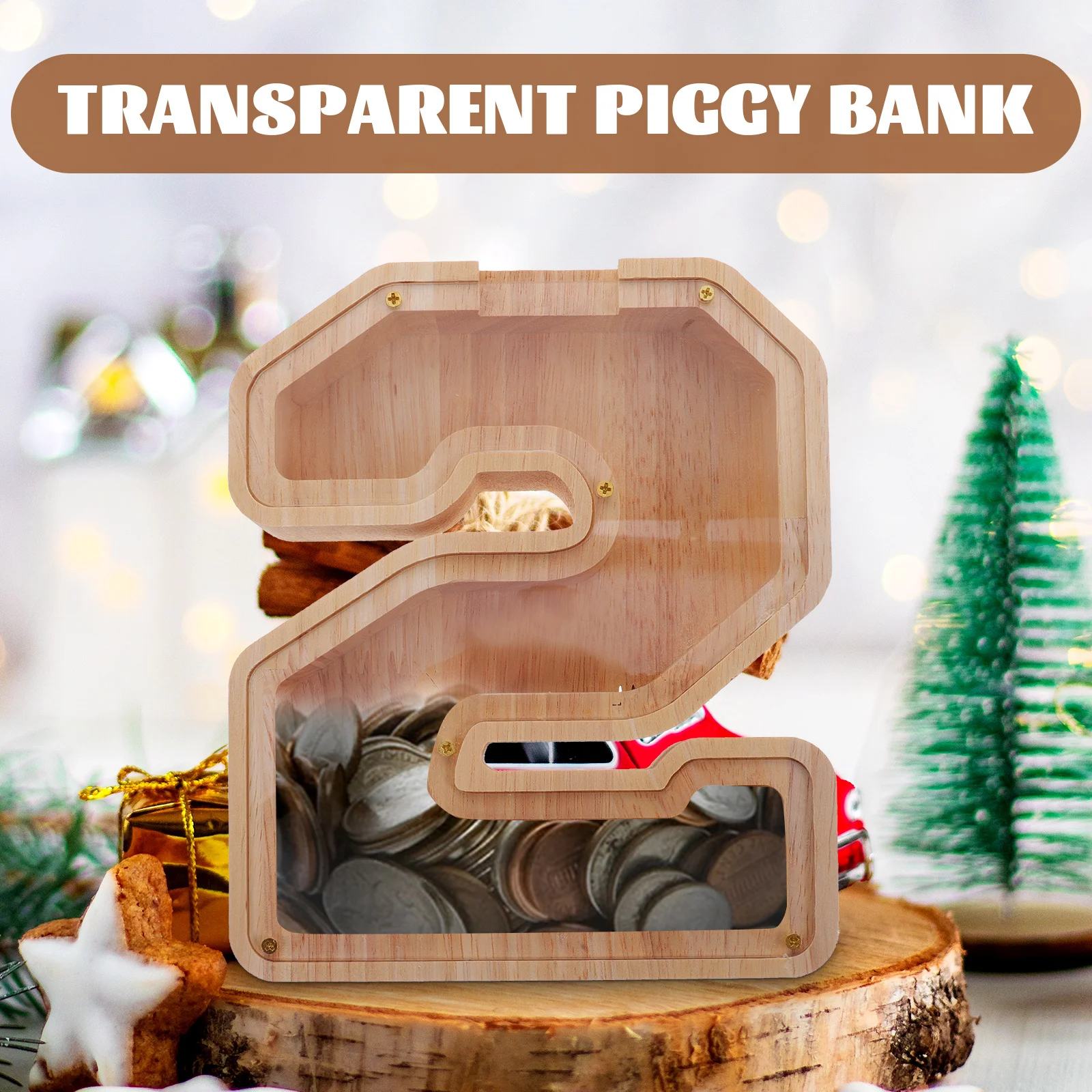 

Clear Wooden Piggy Bank for Kids Multi-Functional Money Saving Box Desktop Coin Bank for Children Farmhouse Style Decoration