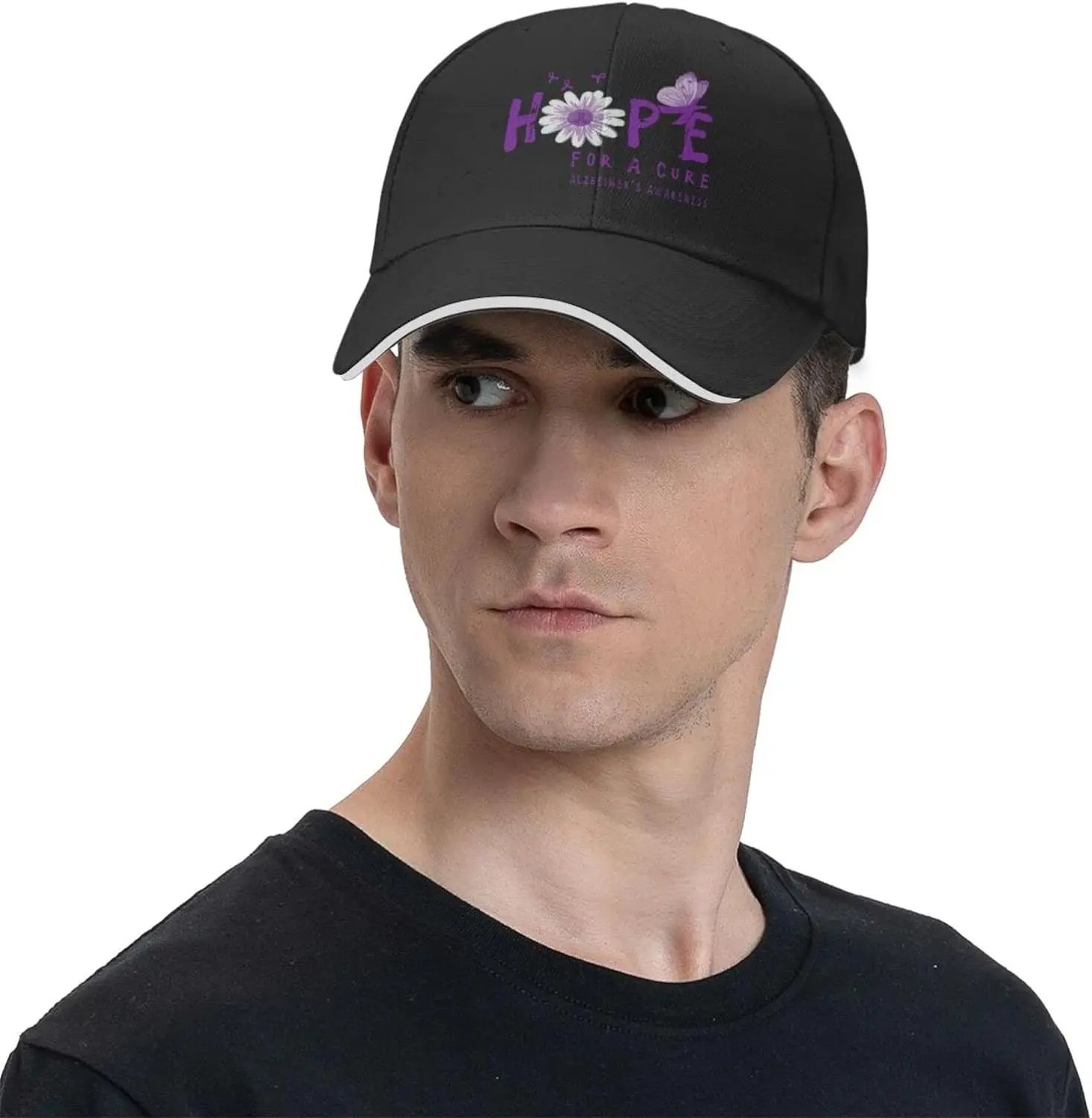 Hope for A Cure Alzheimer's Awareness Flower Dad Hat Baseball Cap Adjustable Snapback Hip Hop Cotton Baseball Cap Trucker's Hat