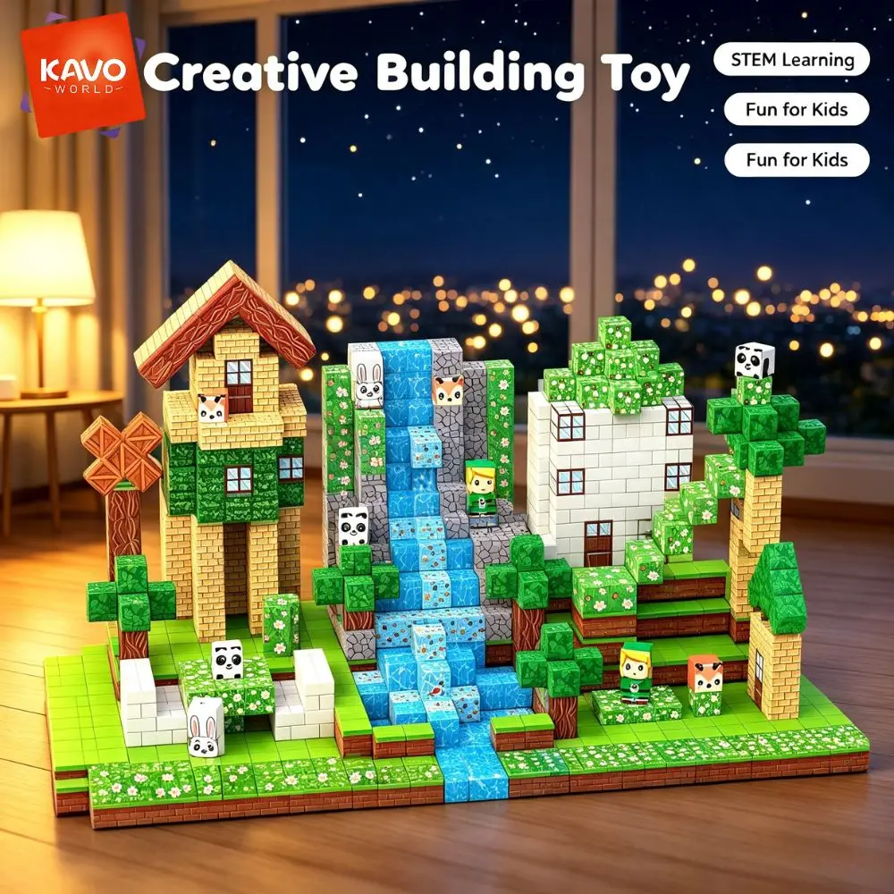 KAVOWORLD 150pcs Magnetic Forest House Building Blocks STEM Educational Cube Toys 3D Pixel Building Set Stacking Bricks DIY Building Kit Magnetic Cubes Strong Magnet Smooth Edges ABS Indoor Play Family Christmas Birthday Holiday Gift for Kids Boys Girls