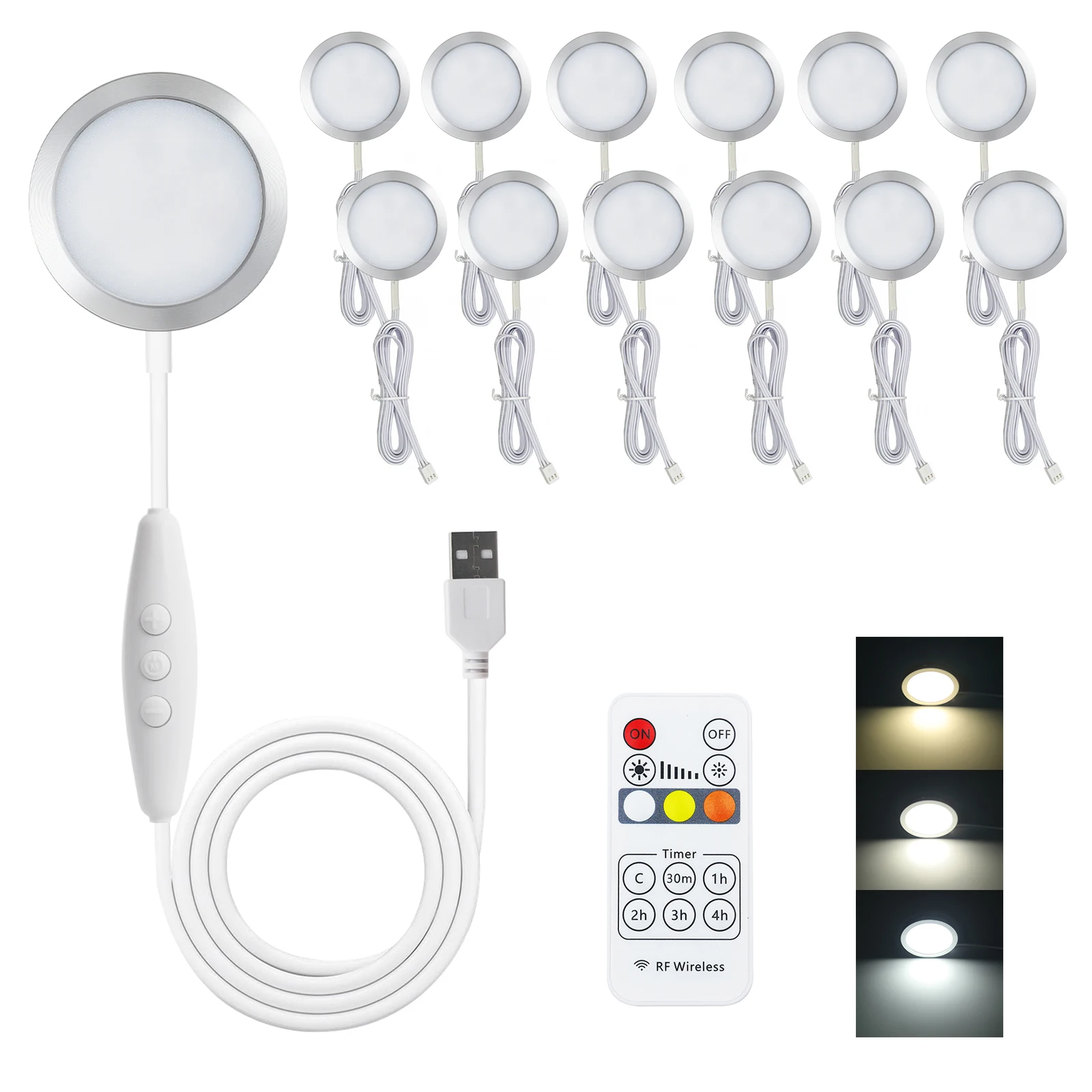 DC 5V USB 3Colors Dimmerable Cabinet Light With Remote 3000K 4000K 6000K Ultra-thin Round Showcase Wardrobe Cupboard Decor Lamp