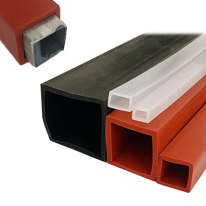 Silicone Square Tube Sleeve Hollow Squares Pipe Rubber Sealing Strip Protective Casing Rectangular High Temperature Resistant