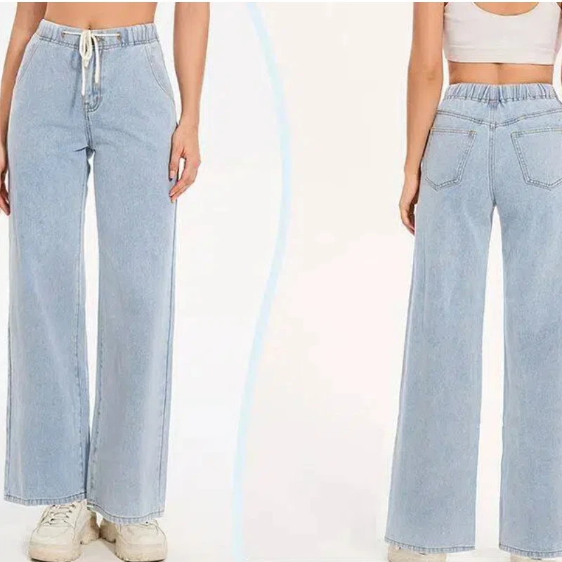 الجينز النساء Y2k الجينز مرونة الخصر واسعة الساق السراويل خمر شارع العليا أزياء عارضة الراحة تمتد الدينيم السراويل #6