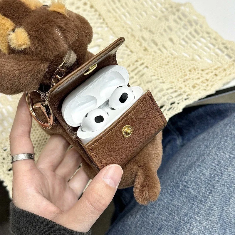 Lovely Fluffy Backpack Dachshund Pendant Hearphone Case For AirPods 4 3 2 1 Pro Air Pods Pro 2 Keychain Plush Dog Earphone Cover