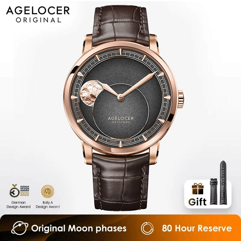 AGELOCER Original Astronomer Watch Men's Luxury Watch Automatic Mechanical 29.51-day Moon Phase Watch Birthday Gift for Men