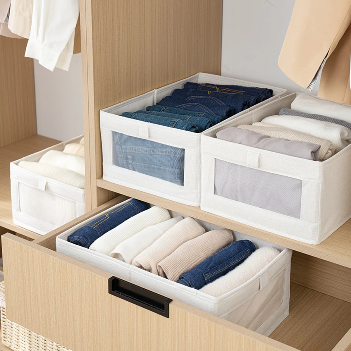 Foldable clothing sorting box;visual window wardrobe organizing basket;Large underwear storage box;Drawer organizing storage box