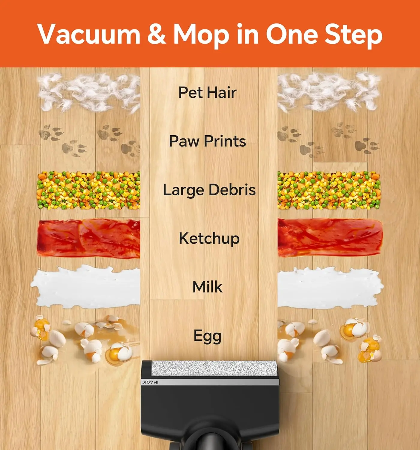 Cordless Vacuum Mop All in One for Hard Floors, Lightweight Floor Cleaner for Sticky Messes