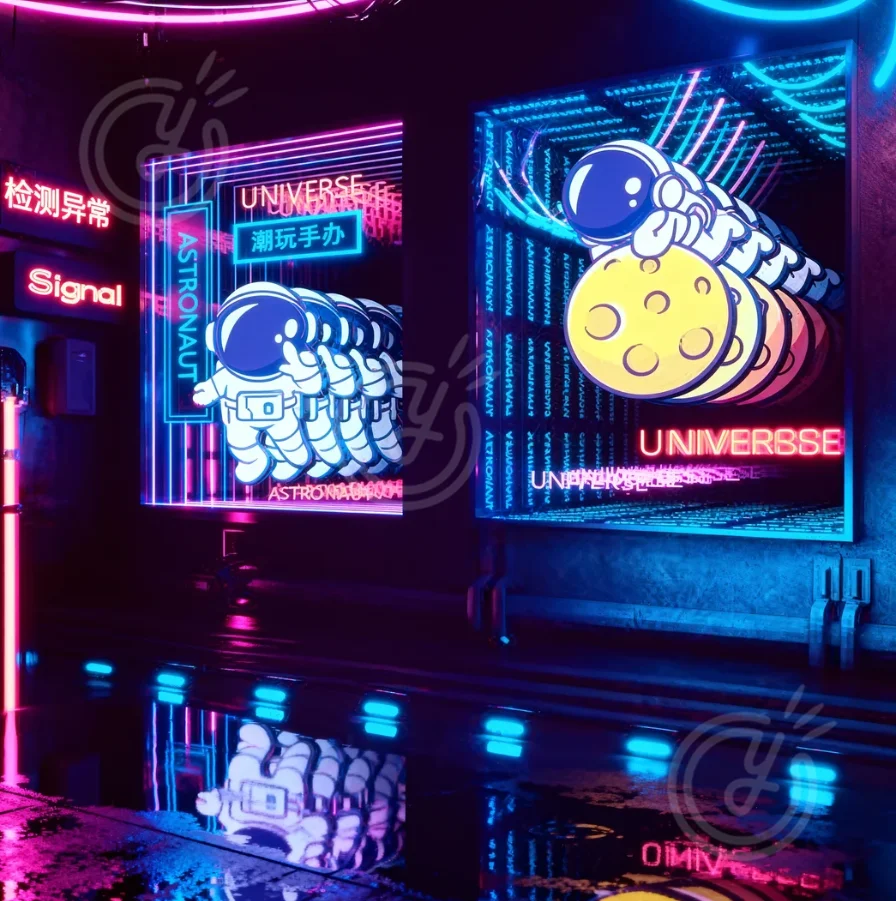 

Изготовленный на заказ 3D зеркальный световой короб Infinity, рекламная стена букв, светодиодная вывеска, логотип, 3D печатный свет, светящееся отражение, коммерческое