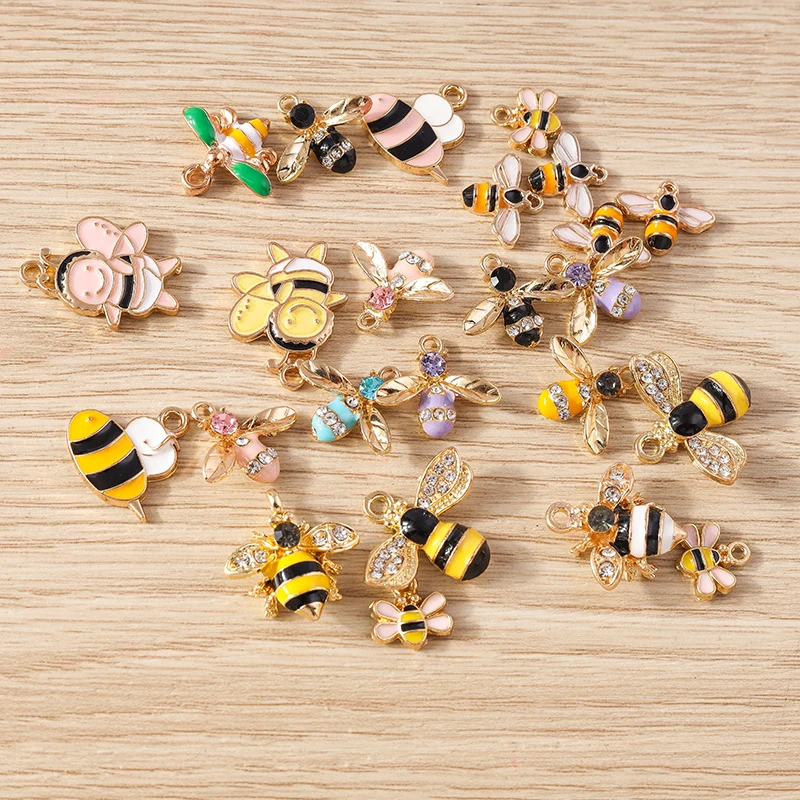 10pcs Cartoon Animal Charms Enamel Honey Bee Charms Pendants for Jewelry Making Earrings Necklace Bracelets DIY Crafts Supplies
