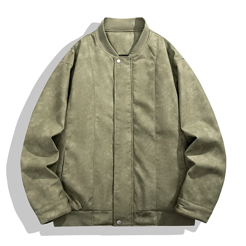 

Поп-весна-осень Куртки из искусственной кожи Мужская бейсбольная верхняя одежда-карго Мужская однотонная свободная куртка с воротником-стойкой Мотобайкерская куртка из искусственной кожи