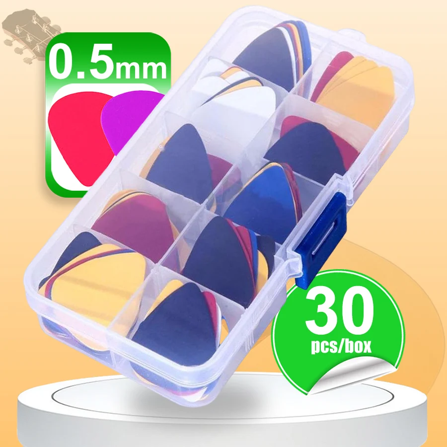 30pcs Boxed Solid Color Guitar Picks ABS Cartoon Pick Suit for Guitar Ukulele Bass Musical Instrument Performance Accessories