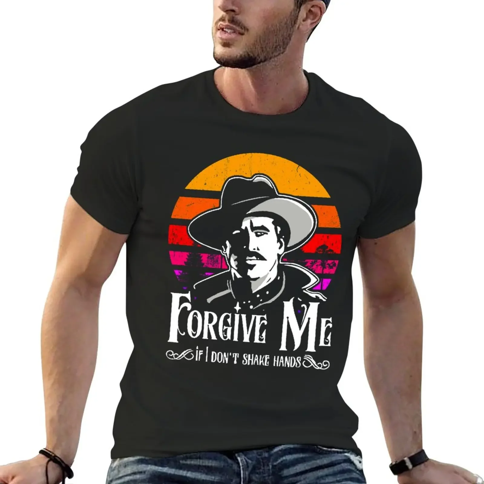 New Doc Holliday-Forgive Me If I Don't Shake Hands Vinage T-Shir cue ops cusom  shir mens   graphic