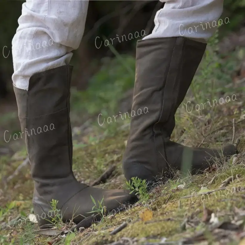 Botas de couro PU para homens, fantasia viking medieval, sapatos larp retrô, cosplay de guerreiro, festa de carnaval extravagante, sapatos de anime nórdicos