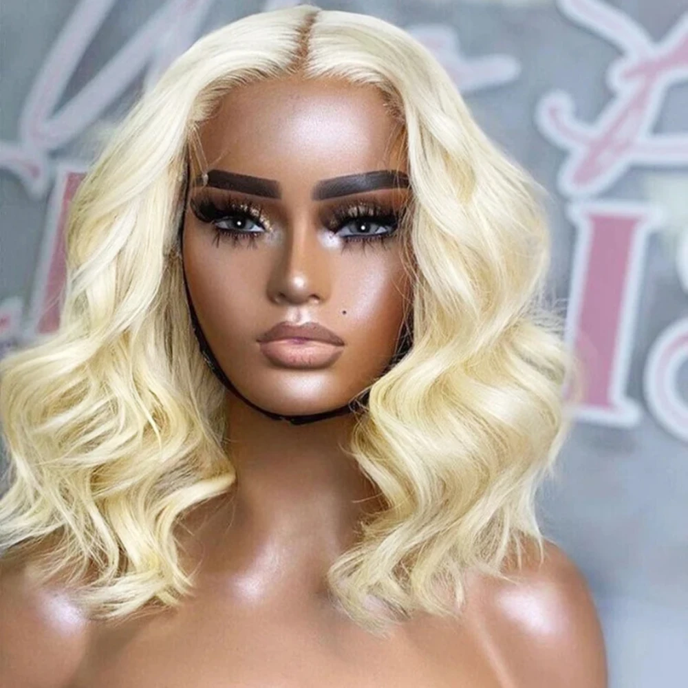 Wig Rambut Pirang Lace Front Lembut Preplucked 14 Inci 180 Density Lurus Sintetis Dengan Baby Hair Tanpa Lem Wig untuk Pemakaian Sehari-hari