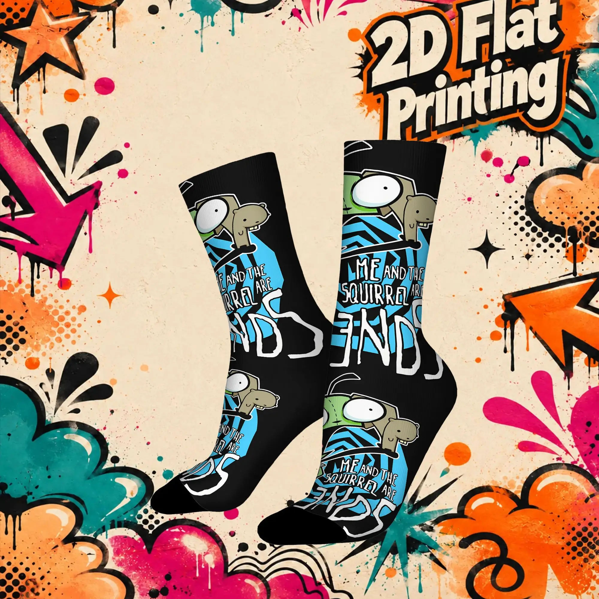 Invader Zim Anime Vintage  Hip Hop Novelty Seamless Mid-calf Winter Sock Sports Socks