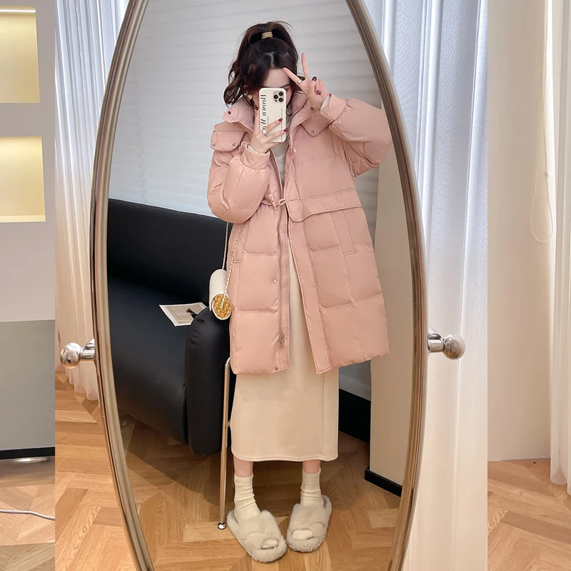 Winter New Women\'s Down Coat Fashion Loose Hooded FemaleParkas White Duck Down Thickened Warm Parka