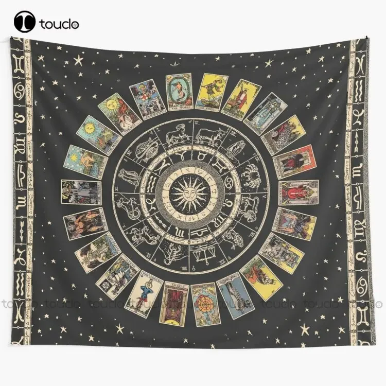 Wheel Of The Zodiac Astrology Chart & The Major Arcana Tarot Tapestry Blanket Tapestry Bedroom Bedspread Decoration Hanging Wall