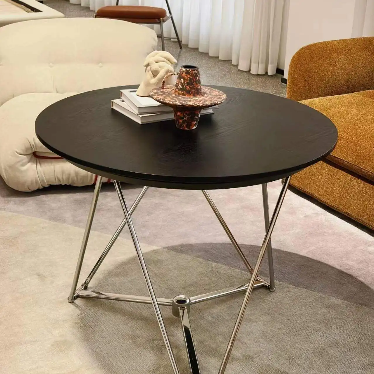 Deformed dining Spring folding table Round coffee table Lifting coffee