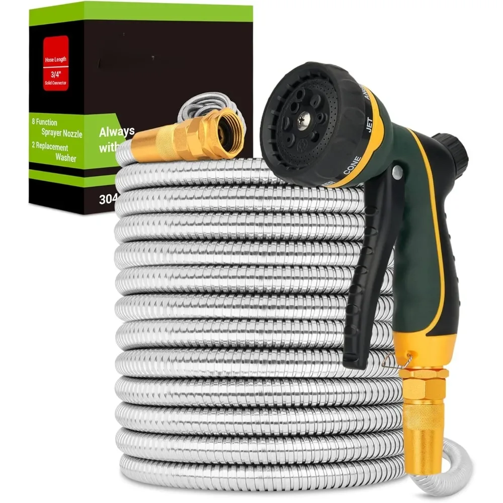 

100FT Garden Hose ,Flexible Water Hoses with Nozzle, Rust Proof and Corrosion Resistant, Never Kink, Stainless Steel Garden Hose