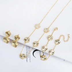 Metal Double sided Y2k Hot selling Plant Jewelry Set Bracelet Necklace Earrings Women's High Quality Temperament Clover
