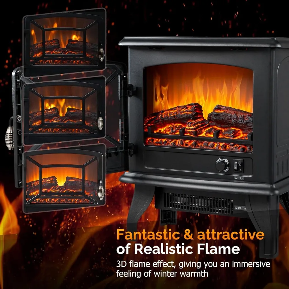 Estufa de chimenea eléctrica ROVSUN, calentador de espacio eléctrico independiente de 20''H con temperatura ajustable, efecto de llama realista y