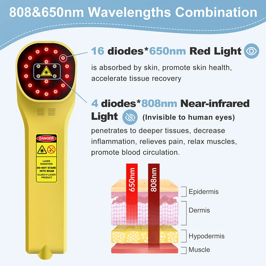 Dispositivo de terapia a laser para alívio da dor, 880mw, fisioterapia, 16x650nm, 4x808nm, laser frio, tratamento de luz vermelha para animais humanos