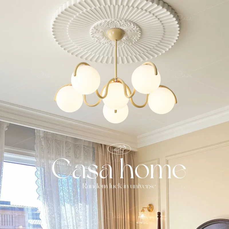 French-style Cream-coloured Red Pendant Lamps Medieval Glass Lighting Interior Decoration Living Room Bedroom Bedside Restaurant