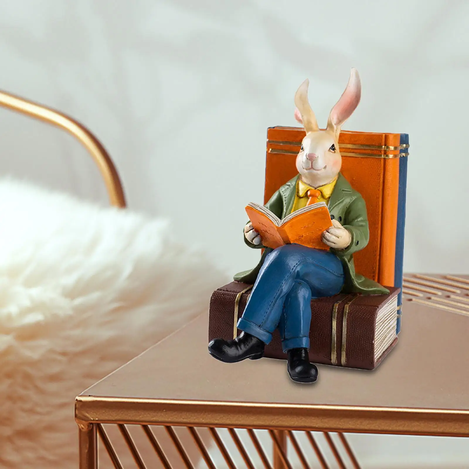 

Reading Book Rabbit Statue Bunny Sculpture for Balcony Bookshelf Bedroom