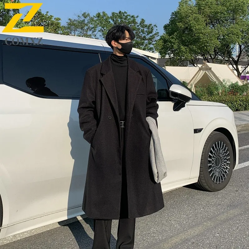 COMXZ Feishun 2024 Casual Loose Mid Length Wool Coat Men Youth Korean Autumn Winter Fleece Thick Fashion Hong Kong Style Coat
