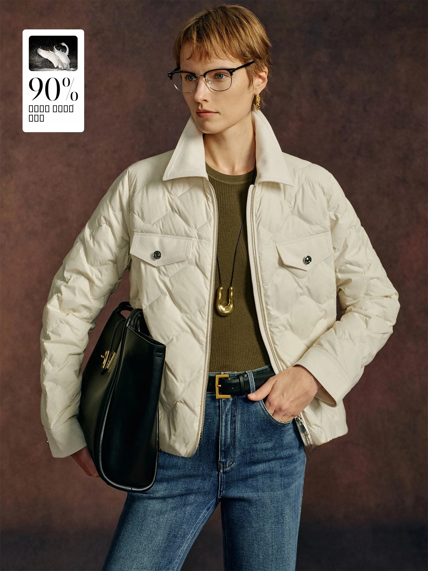 

Женская зимняя теплая стеганая куртка CA Manhattan Barn Sle 90 с воротником-стойкой, наполненная белым гусиным пухом, повседневная