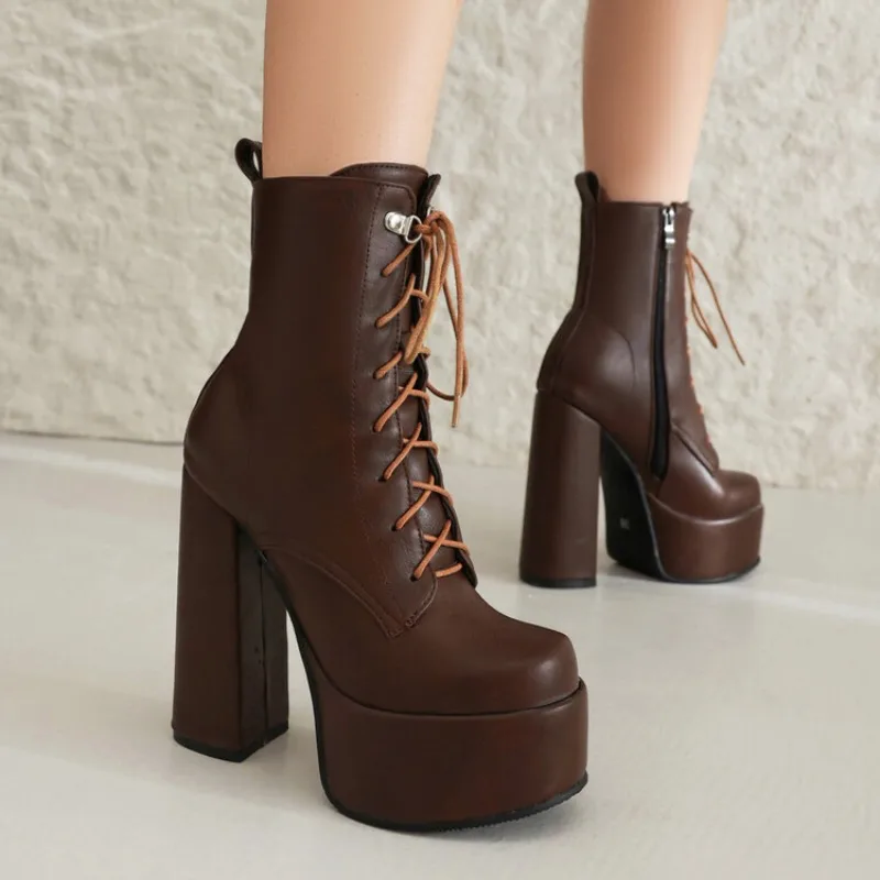 2026 Autumn and Winter New Fashionable High Heels Simple Square Heel Side Zipper Ultra High Heel Women's Boots