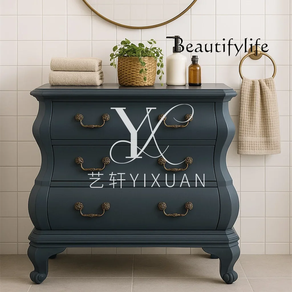 

ZY French Retro Solid Wood Three-pump Bedside Table American Modern Simple Bedroom Storage Cabinet Furniture Customization