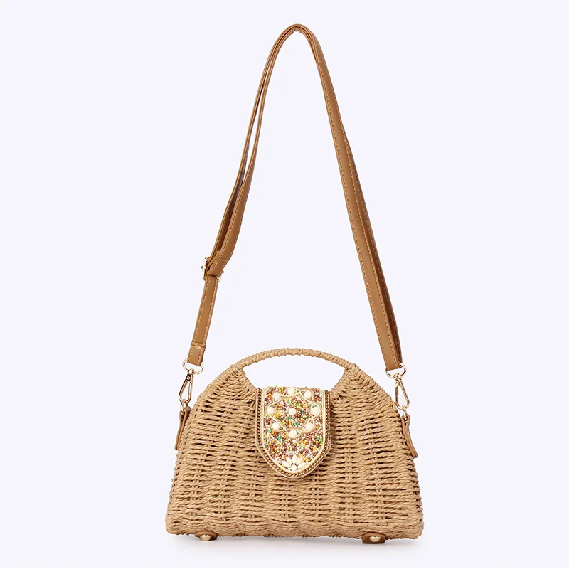 Summer Straw Woven Bag for Women Shoulder Bag Raffia Paper Rope Boho Beach Handbags Casual Messenger Crossbody Bag Female Purse view 3