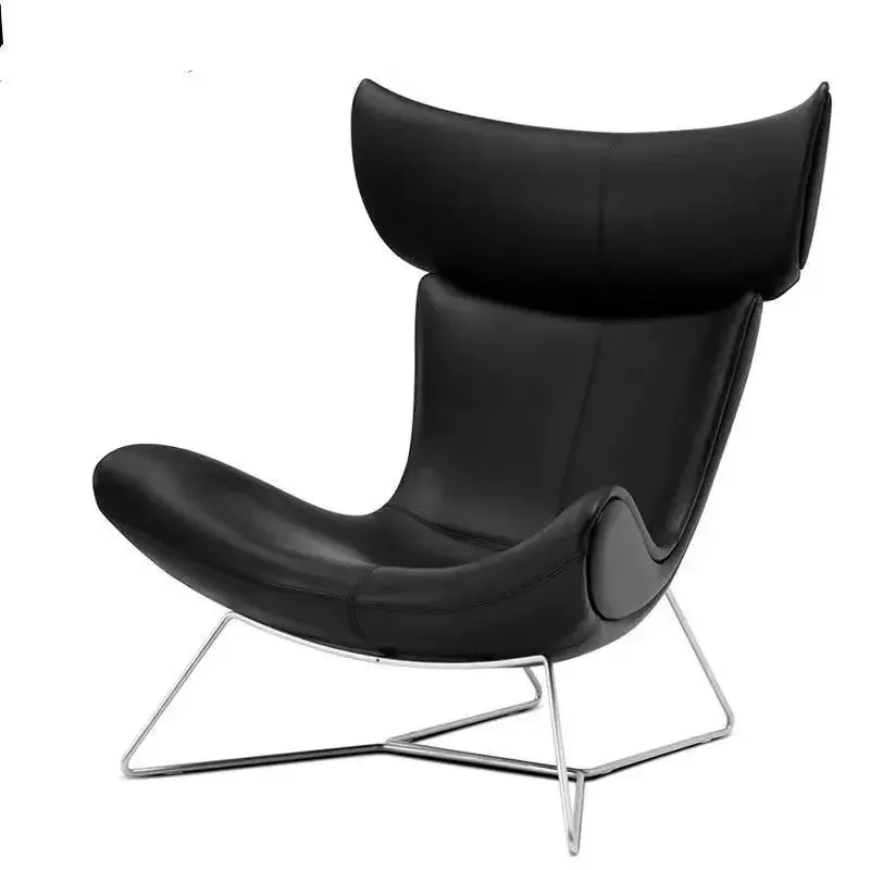 Black Leather Wave Swivel Chair with Cross Chrome Base