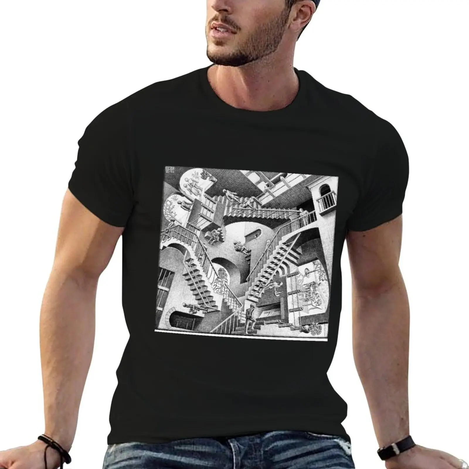Relativity by Maurits Cornelis Escher T-shirt en coton à manches courtes pour sports actifs