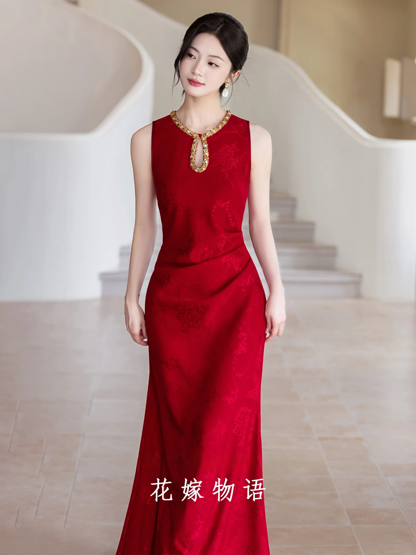 

Engagement Evening Gown Red Wine Color Fish Tail Wedding Dress Elegant Spring Summer High End Feeling Ceremony Reception Dress