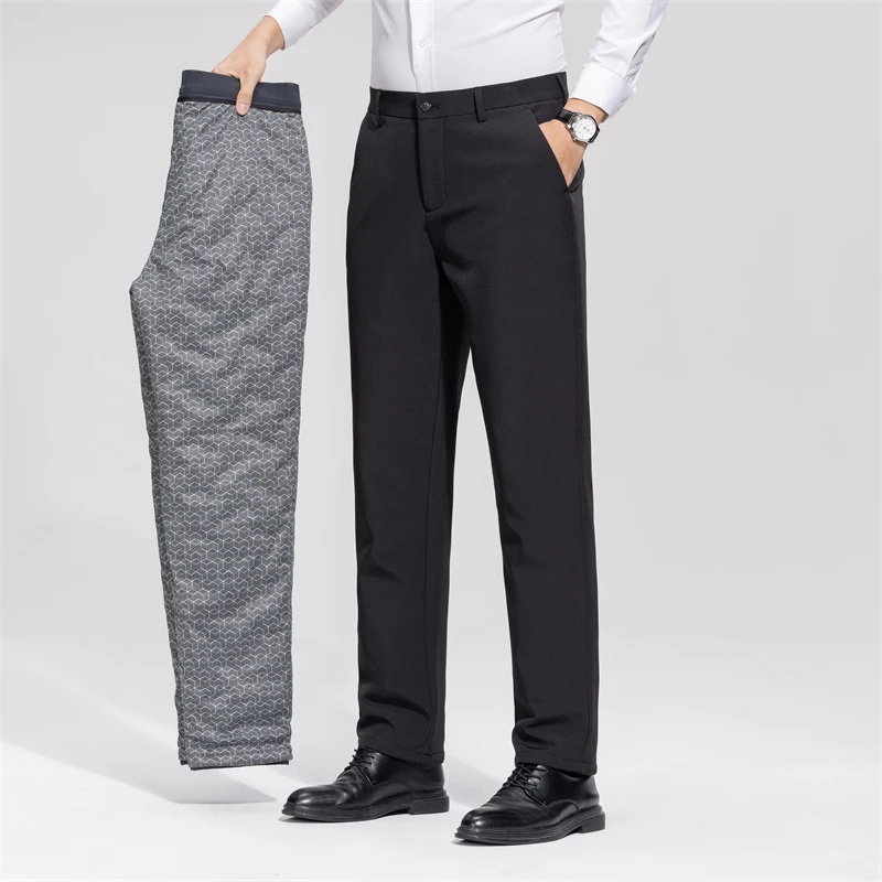 90% White Duck Down Suit Pants Business Mens 2024 Winter Thick Padded Warm Trouser Formal Mail Straight Thermal Pants