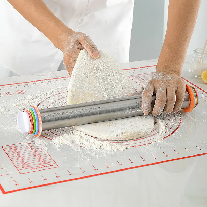 

Adjustable Thickness Rolling Pin 17 Inch Stainless Steel Flour Rolling Pin Kneading Pad with Scale Silica Gel Baking Pad