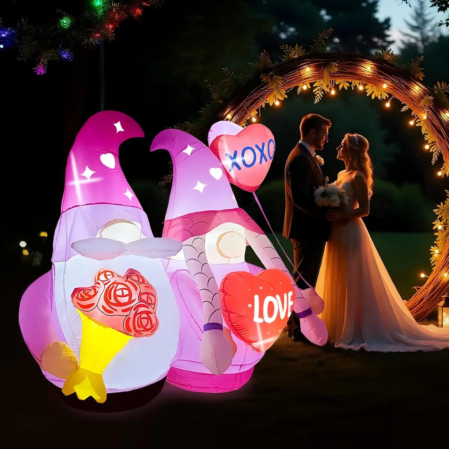 Décorations gonflables extérieures pour couple de gnomes avec lumière LED, jouet de fête romantique pour les amoureux, sauter dans la cour, Saint Valentin, 6 pieds