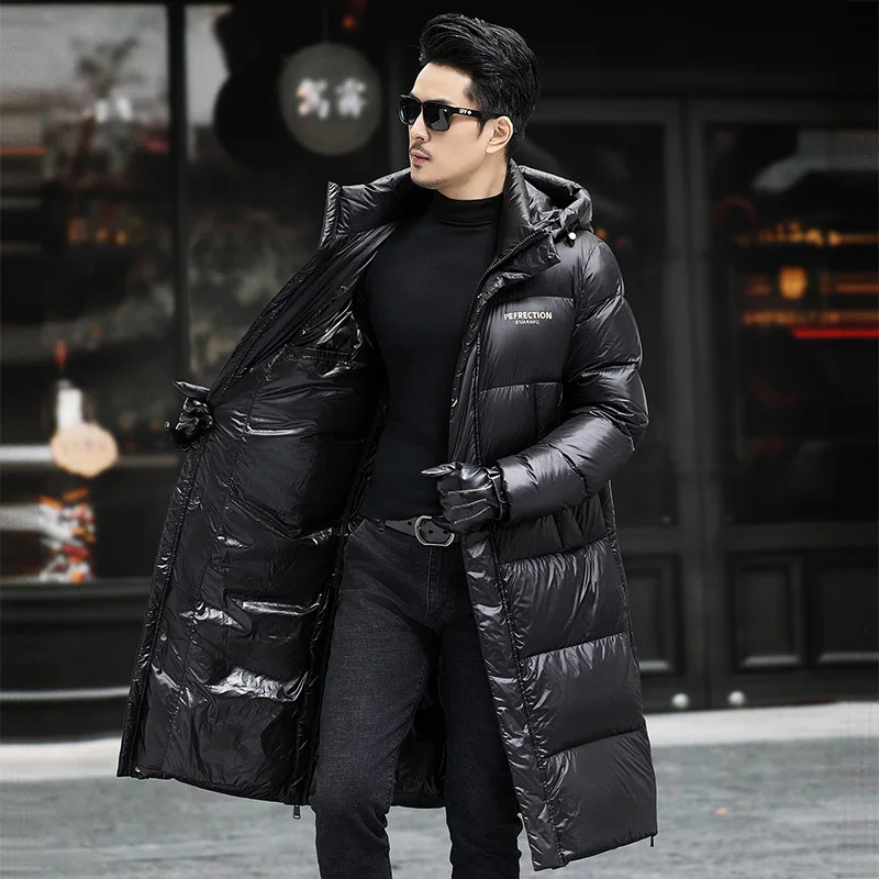 

2023 Winter Men's Mid Length Thick Bright Face Warm Casual Down Jacket