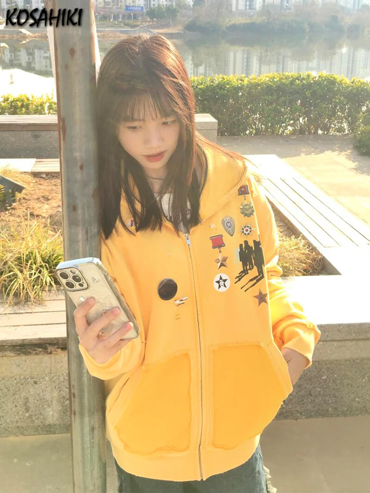 

Y2k Aesthetic Printing Hoodies Women Casual Loose Harajuku Zipper Sweatshirt Preppy Style Vintage Gothic Fairy Grunge Jackets