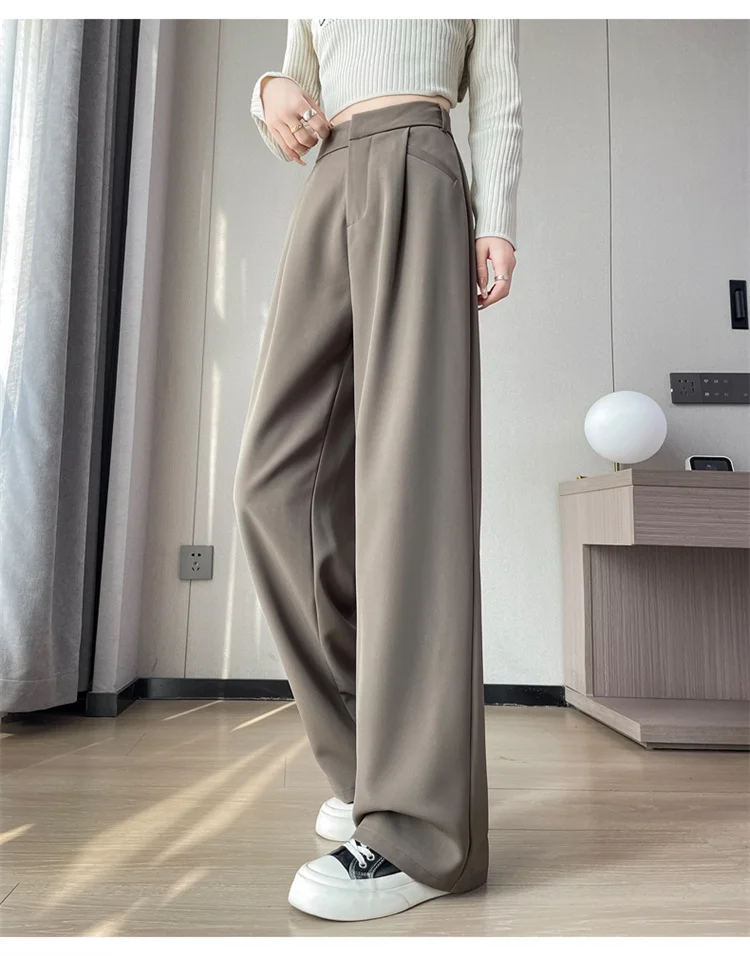 Spring 2024 New Fashion All-Match Simple Office Suit Pants Wide-Leg Pants High Waist Narrow Straight Casual Mop Pants Women