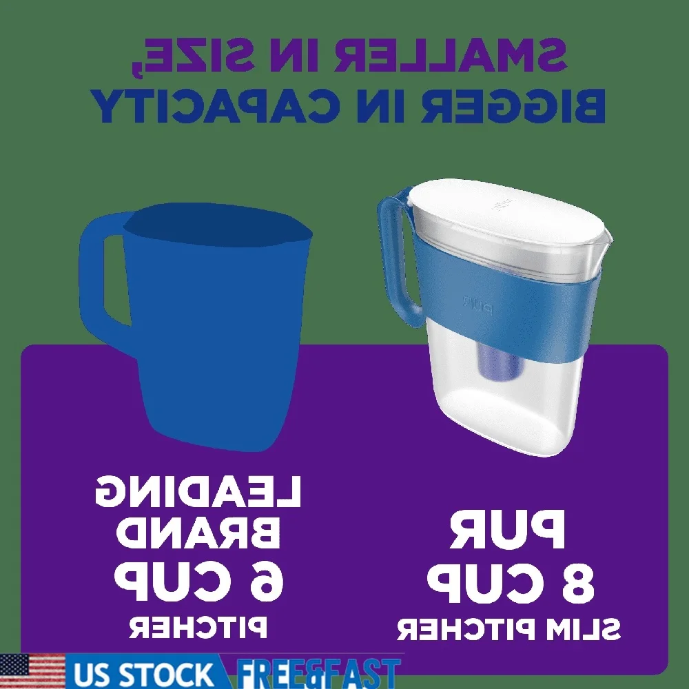 

Кувшин с фильтром для воды на 8 чашек Компактный дизайн Идеальные небольшие кухонь Общежития Автофургоны Офисы Легкая ручка для заливки Холодильник Безопасность