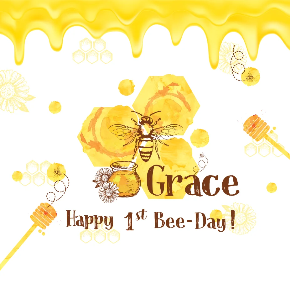 8x8FT Personalized Happy Birthday Beeday Bee Hives Custom Weatherproof Washable Wrinkle Free Polyester Polycotton 240cm x 240cm