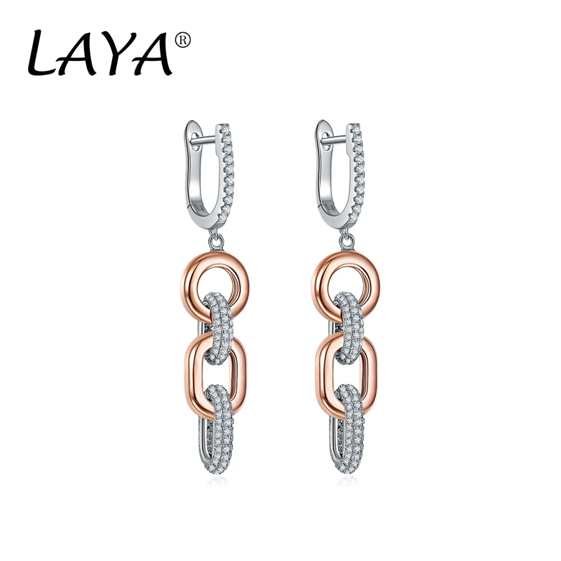 LAYA 100% 925 Sterling Silver Fashion Style Shining Zircon Long Dangling Chain Earrings For Women Original Modern Jewelry